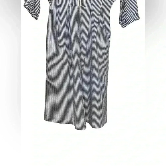 Anthropologie Mo:Vint Linen Midi Striped Blue White Dress XS - Picture 3 of 6